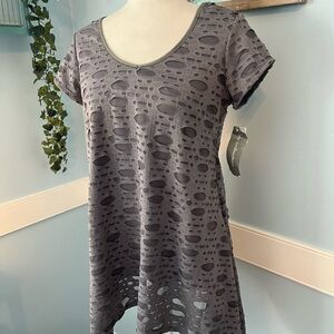 NY Collection Gray Textured Short Sleeve Top